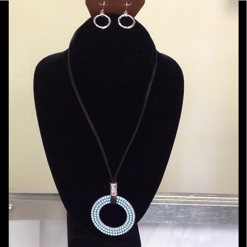 Rain Leather Turquoise Necklace/Earring Set